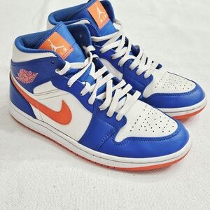 Nike Air Jordan 1 Mid 'Knicks' Blue Orange FD1029-400 Size 8.5